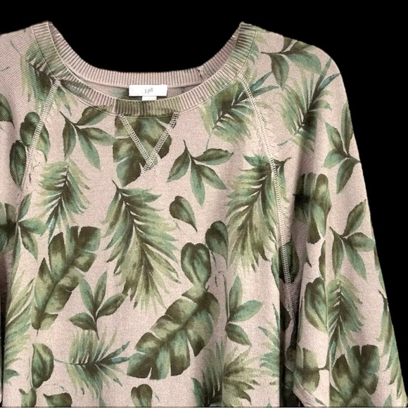 J Jill Palm Leaf Print Sweater Size Medium 3/4 Sleeve Tropical Green Knit Top - Picture 9 of 11